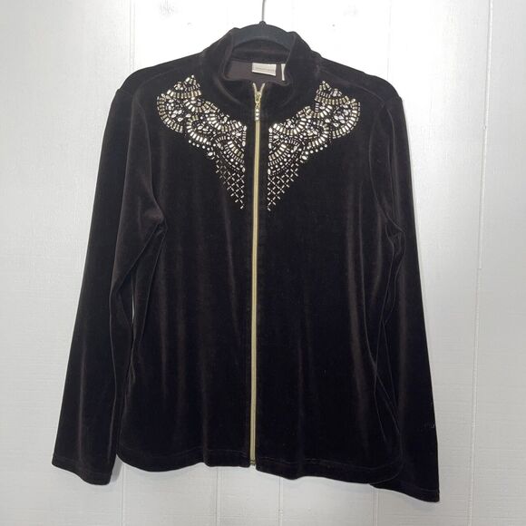 Chico’s Zenergy Women’s Velvet Track Jacket Brown Size 1 M/8 - Picture 1 of 5